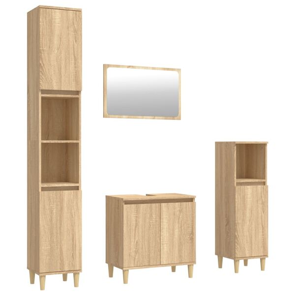 vidaXL 4 Piece Bathroom Furniture Set Sonoma Oak Engineered Wood