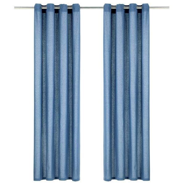 vidaXL Curtains with Metal Rings 2 pcs Cotton 140x225 cm Blue