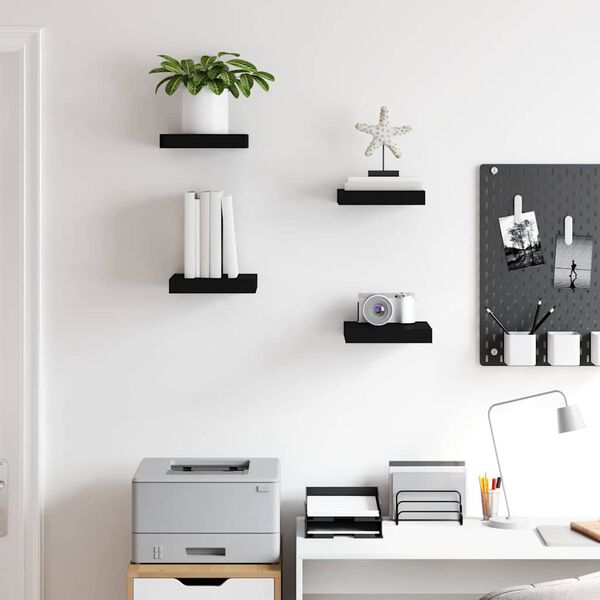 vidaXL Floating Wall Shelves 4 pcs Black 23x23.5x3.8 cm MDF