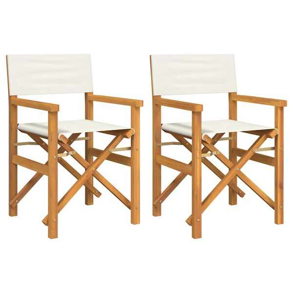 vidaXL Folding Director's Chairs 2 pcs Cream Solid Wood Teak