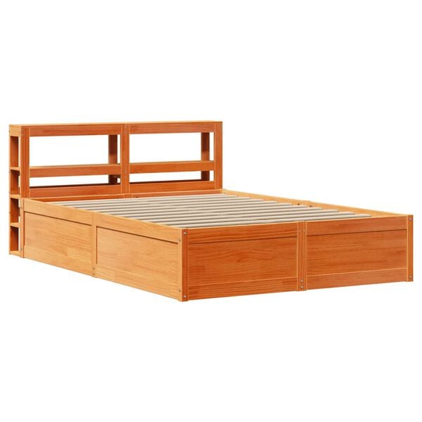 vidaXL Bed Frame with Headboard Wax Brown 120x200 cm Solid Wood Pine