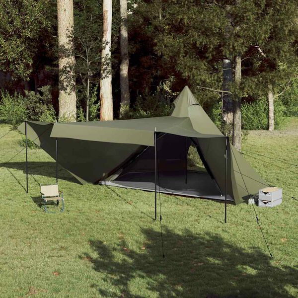 vidaXL Family Tent Tipi 8-Person Olive Green Waterproof