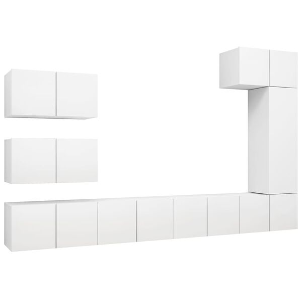 vidaXL 8 Piece TV Cabinet Set White Engineered Wood