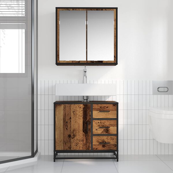 vidaXL Bathroom Furniture Set with Door 2 pcs Old Wood Engineered Wood