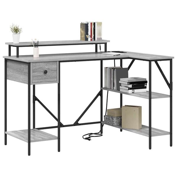 vidaXL Desk with Drawer Grey Sonoma 120 x 79 x 86.5 cm Engineered Wood