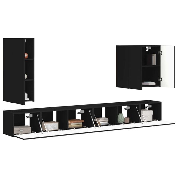 vidaXL TV Wall Cabinet Set Wall-mounted 6 pcs Black
