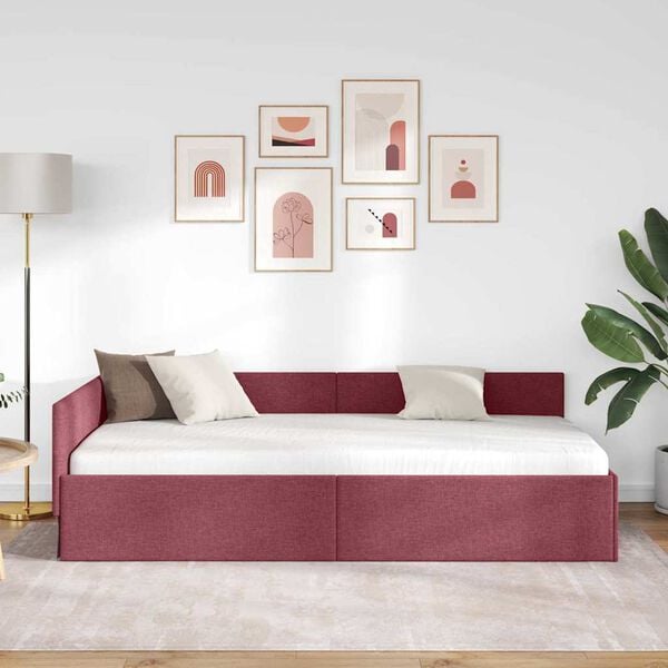 vidaXL Corner Bed Frame with Headboard Wine Red 90 cm x 200 cm Velvet