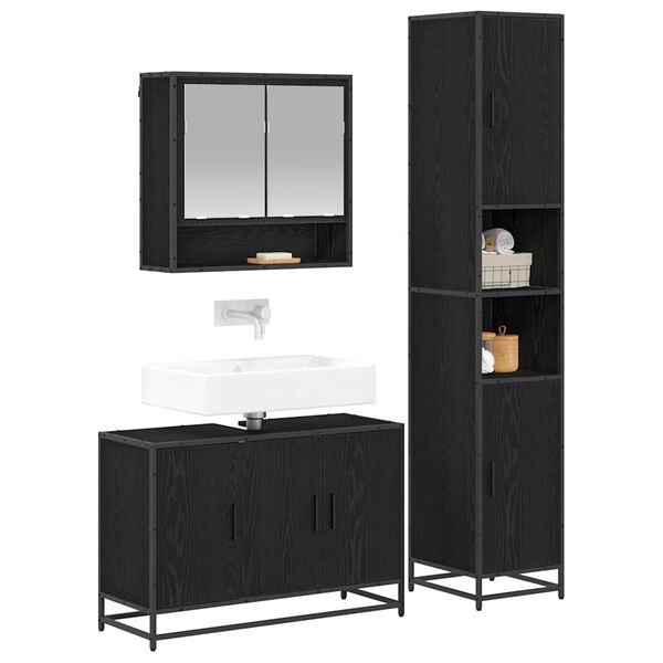 vidaXL Bathroom Furniture Set 3 pcs Black Oak Engineered Wood