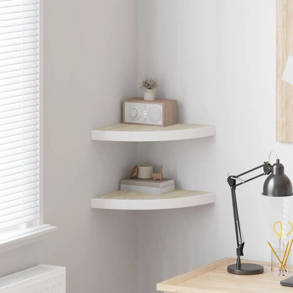 vidaXL Wall Corner Shelves 2 pcs Oak and White 35x35x3.8 cm MDF
