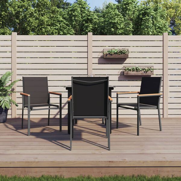 vidaXL 5 Piece Garden Dining Set Black Textilene and Steel