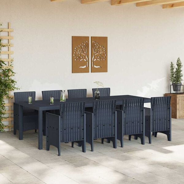 vidaXL Garden Dining Set 9 pcs Anthracite Polt rattan