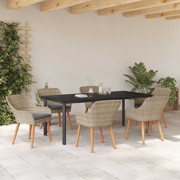 vidaXL Garden Dining Set with Cushion 7 pcs Light Grey Poly Rattan