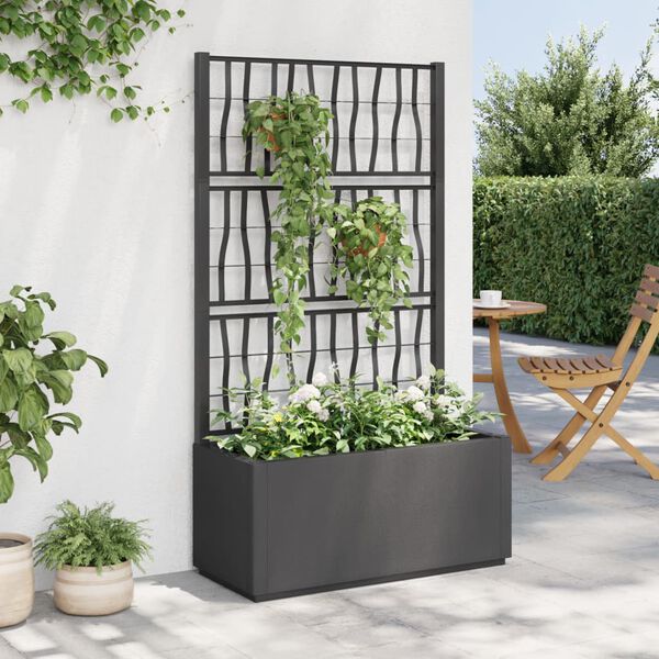 vidaXL Garden Planter with Trellis Dark Grey 80x36x140 cm PP