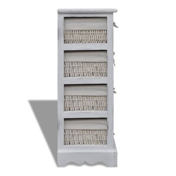 vidaXL Wooden Storage Rack 4 Weaving Baskets White