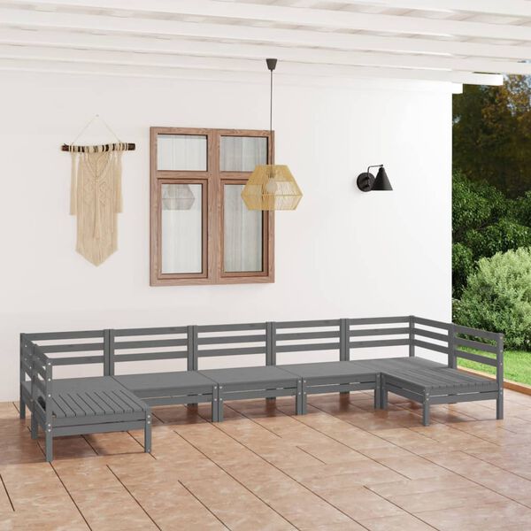vidaXL 7 Piece Garden Lounge Set Grey Solid Wood Pine