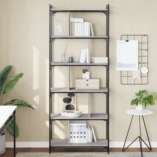 vidaXL Bookcase 6-Tier Grey Sonoma 76x32x192 cm Engineered Wood