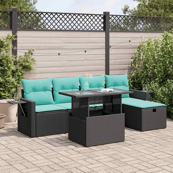 vidaXL 6 Piece Garden Sofa Set with Cushions Grey Poly Rattan Acacia