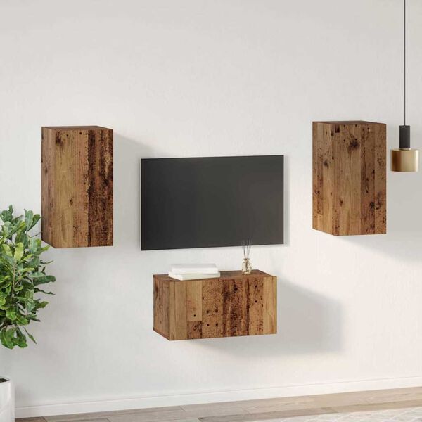 vidaXL TV Cabinet Set Wall-mounted 3 pcs Old Wood Engineered Wood