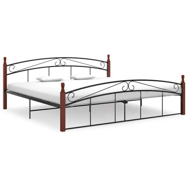 vidaXL Bed Frame without Mattress Black Metal&Solid Oak Wood 200x200 cm