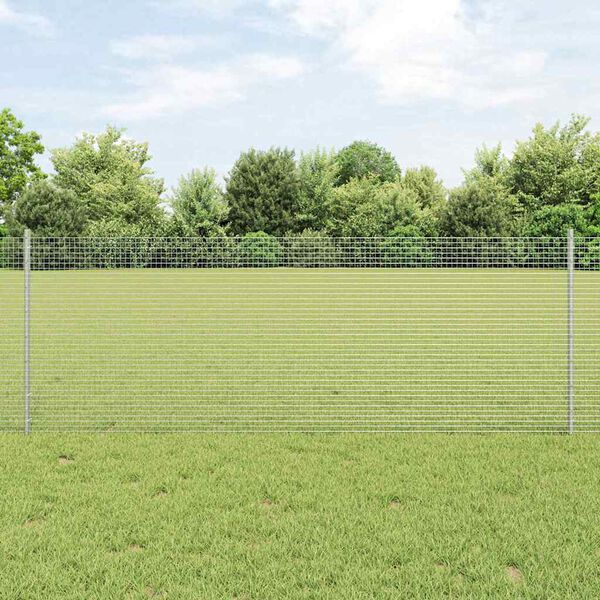 vidaXL Fence with Post Silver 0.8 x 25 m Steel