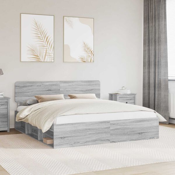 vidaXL Bed Frame Grey Sonoma 180 x 200 cm Solid Pine Wood