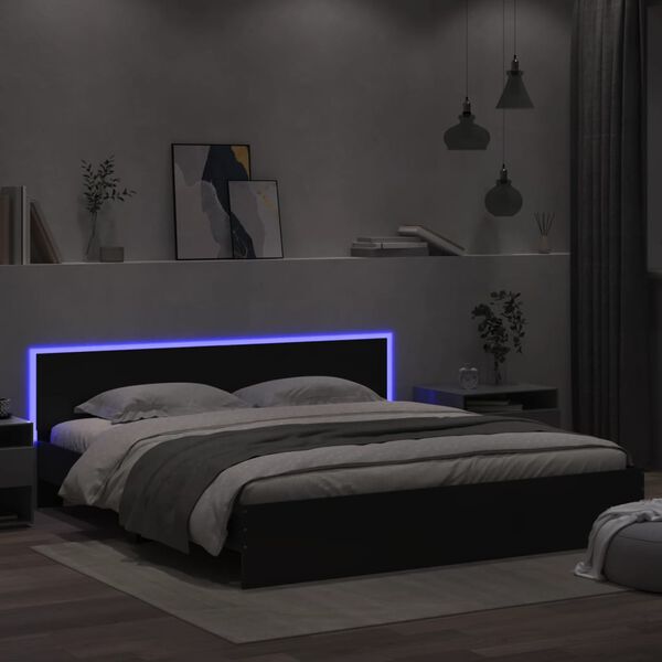 vidaXL Bed Frame with LED without Mattress Black 180x200 cm Super King