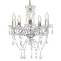 vidaXL Chandelier with Crystal Beads Silver Round 5 x E14
