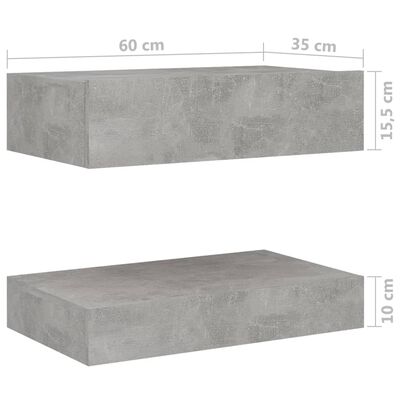 vidaXL Bedside Cabinets 2 pcs Concrete Grey 60x35 cm Engineered Wood