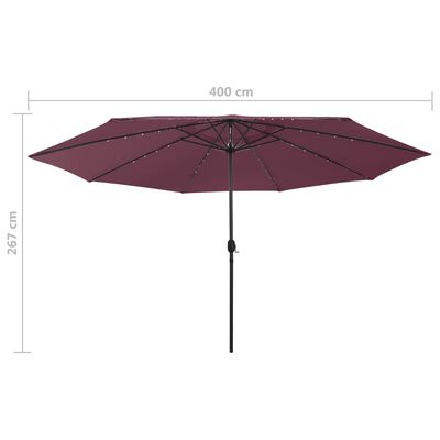 vidaXL Outdoor Parasol with LED Lights and Metal Pole 400 cm Bordeaux Red
