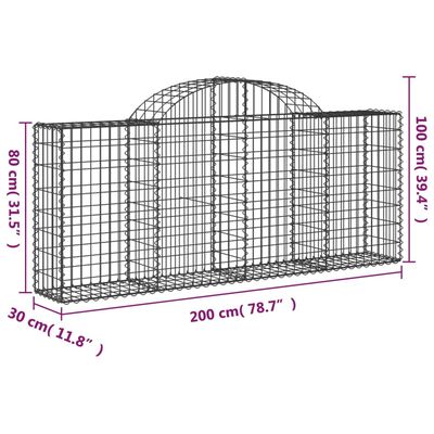 vidaXL Arched Gabion Baskets 2 pcs 200x30x80/100 cm Galvanised Iron