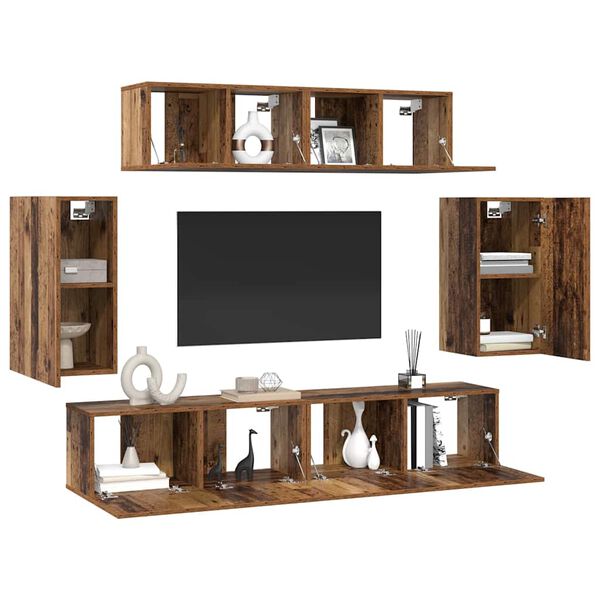 vidaXL TV Cabinet Set Wall-mounted 6 pcs Old Wood Engineered Wood