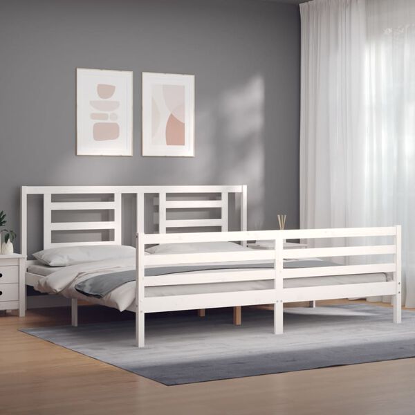 vidaXL Bed Frame without Mattress White Super King Size Solid Wood