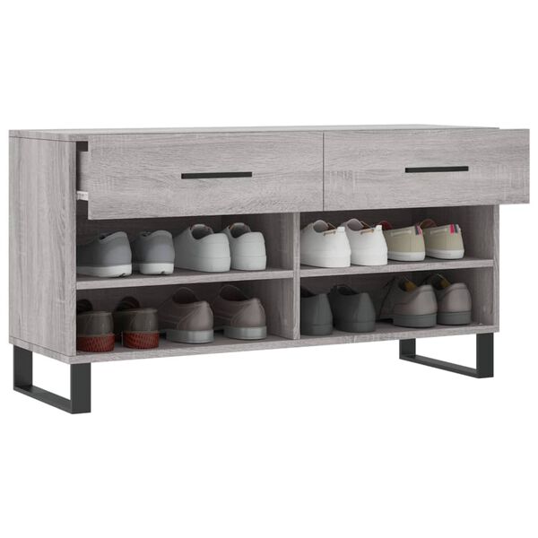 vidaXL Shoe Bench Grey Sonoma 102x35x55 cm Engineered Wood