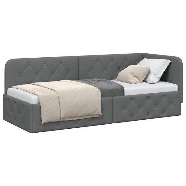 vidaXL Corner Bed Frame with Headboard Dark Grey 80 x 200 cm Fabric