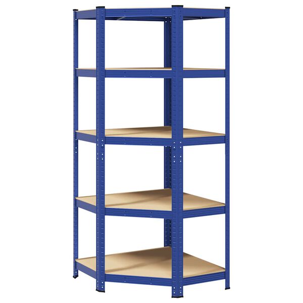 vidaXL 5-Layer Corner Shelf Blue Steel&Engineered Wood