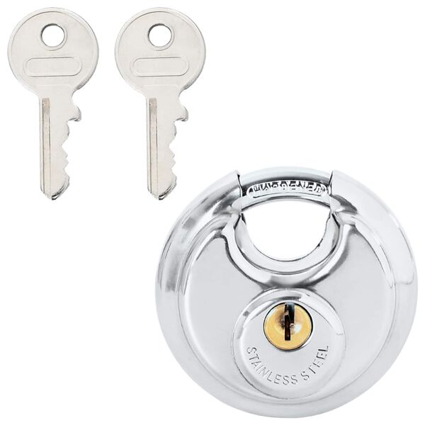 vidaXL Discus Locks with Keys 2 pcs Silver 6 x 2.3 x 6 cm