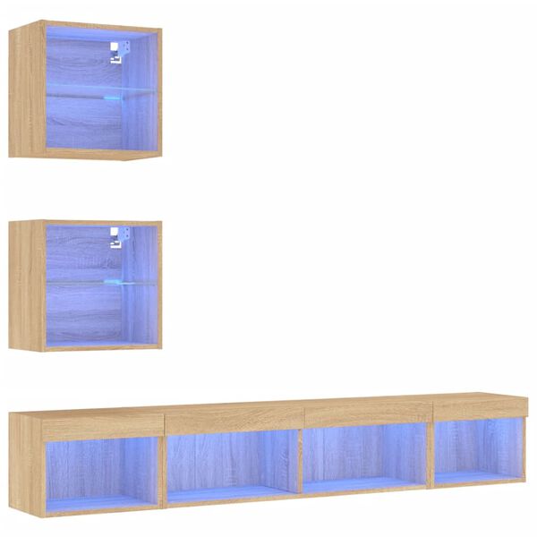 vidaXL 5 Piece TV Wall Units with LED Sonoma Oak Engineered Wood