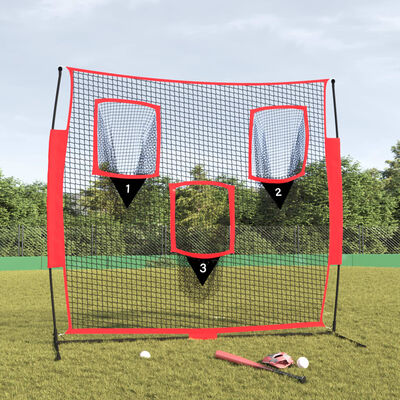 vidaXL Portable Baseball Net Black and Red 183x105x183 cm Polyester