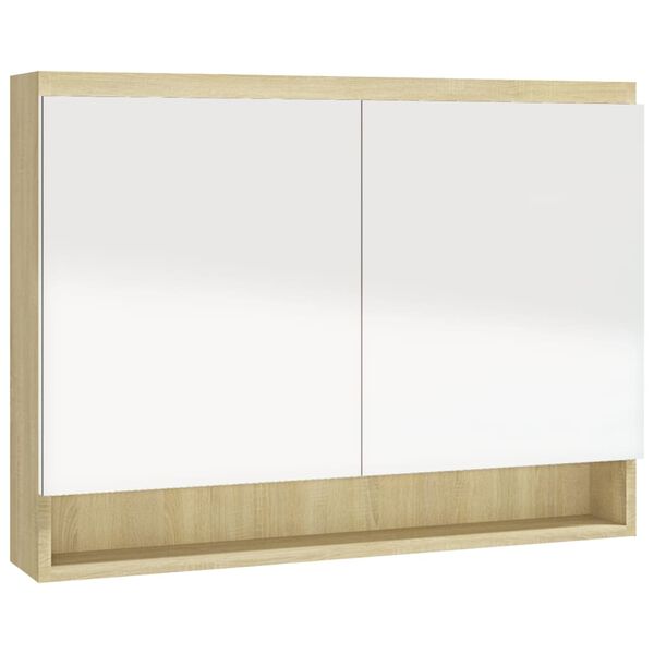 vidaXL Bathroom Mirror Cabinet 80x15x60 cm MDF White and Oak