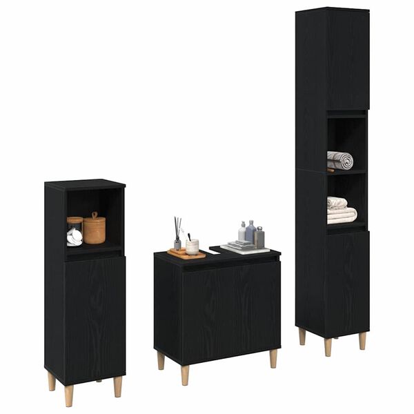 vidaXL Bathroom Furniture Set Wall-mounted with Door 3 pcs Black Oak