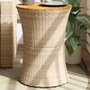 vidaXL Garden Side Table Drum Shape Beige Poly Rattan and Solid Wood