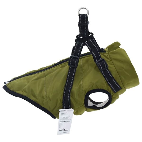 vidaXL Dog Coat with Harness Army Green S Fleece and Polyester