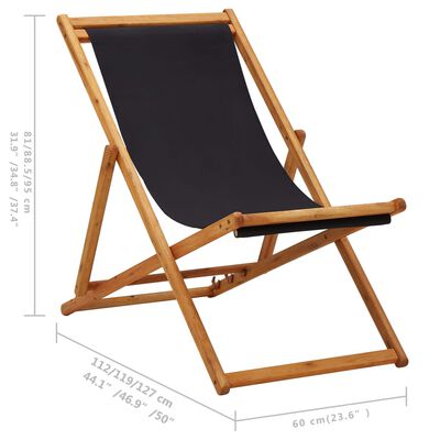 vidaXL Folding Beach Chair Eucalyptus Wood and Fabric Black