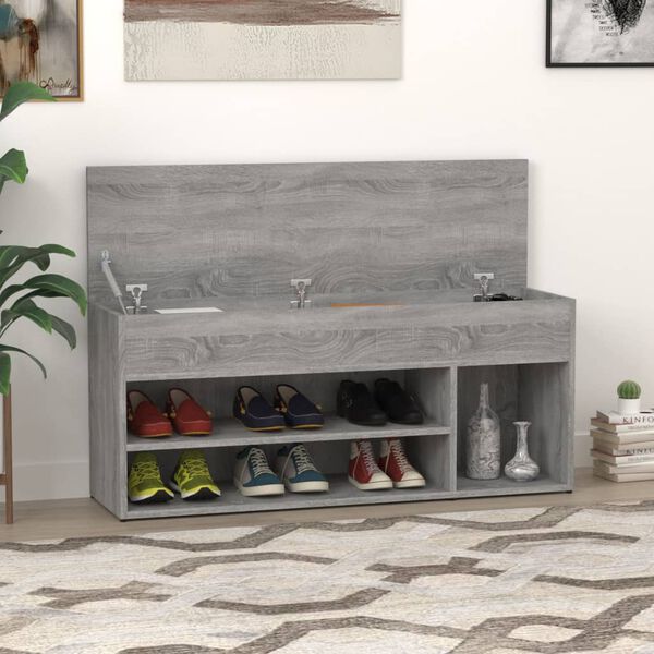 vidaXL Shoe Bench Grey Sonoma 105x30x45 cm Engineered Wood