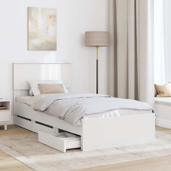 vidaXL Bed Frame with Drawer White 90 x 200 cm Engineer Wood