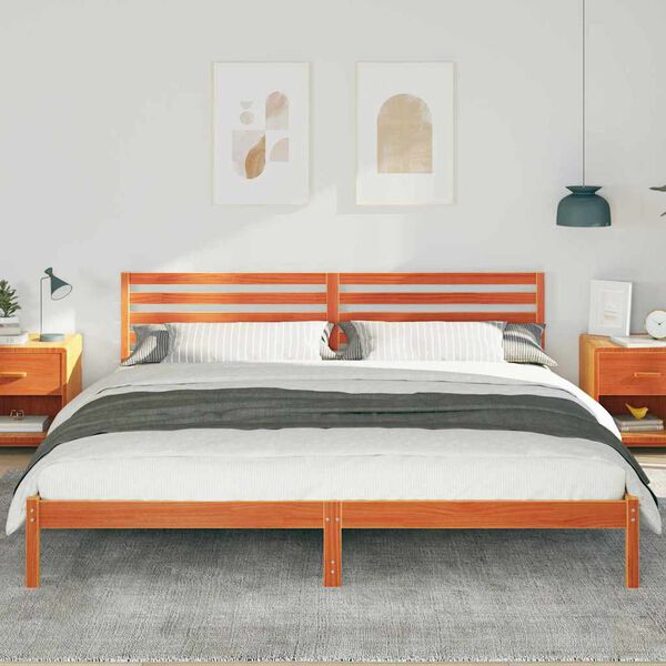 vidaXL Bed Frame with Headboard Wax Brown 180 x 220 cm Solid Pine Wood