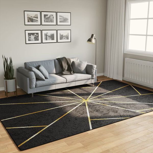 vidaXL Rug Washable Black and Gold 190x300 cm