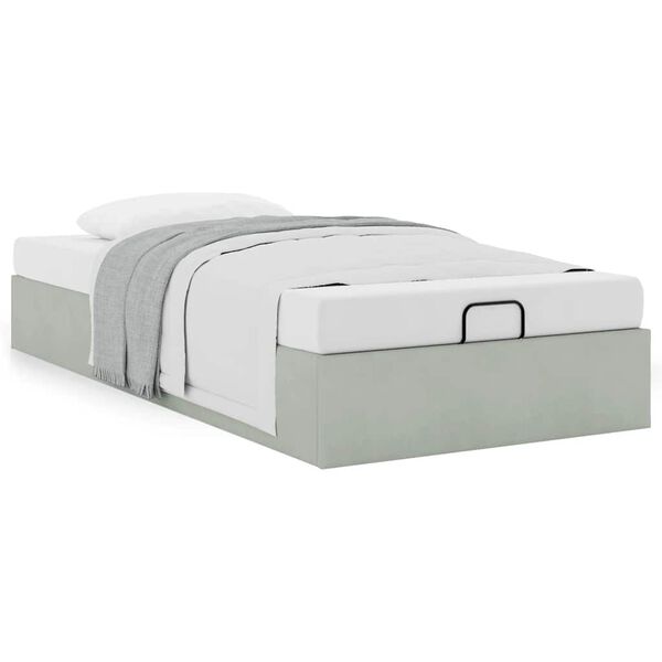 vidaXL Ottoman Bed Frame No Mattress Light Grey Single Velvet