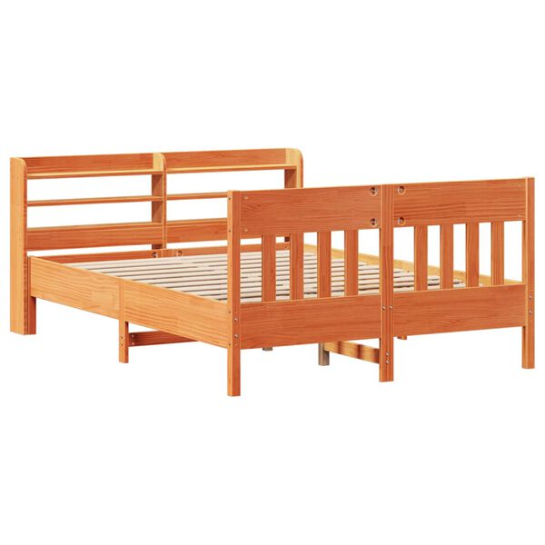 vidaXL Bed Frame without Mattress Wax Brown 135x190 cm Double Solid Wood Pine