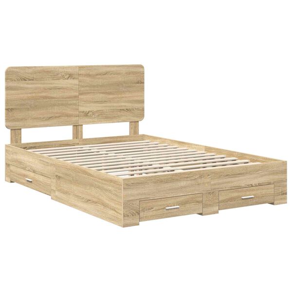 vidaXL Bed Frame with Drawer Sonoma Oak 150 x 200 cm Engineered Wood